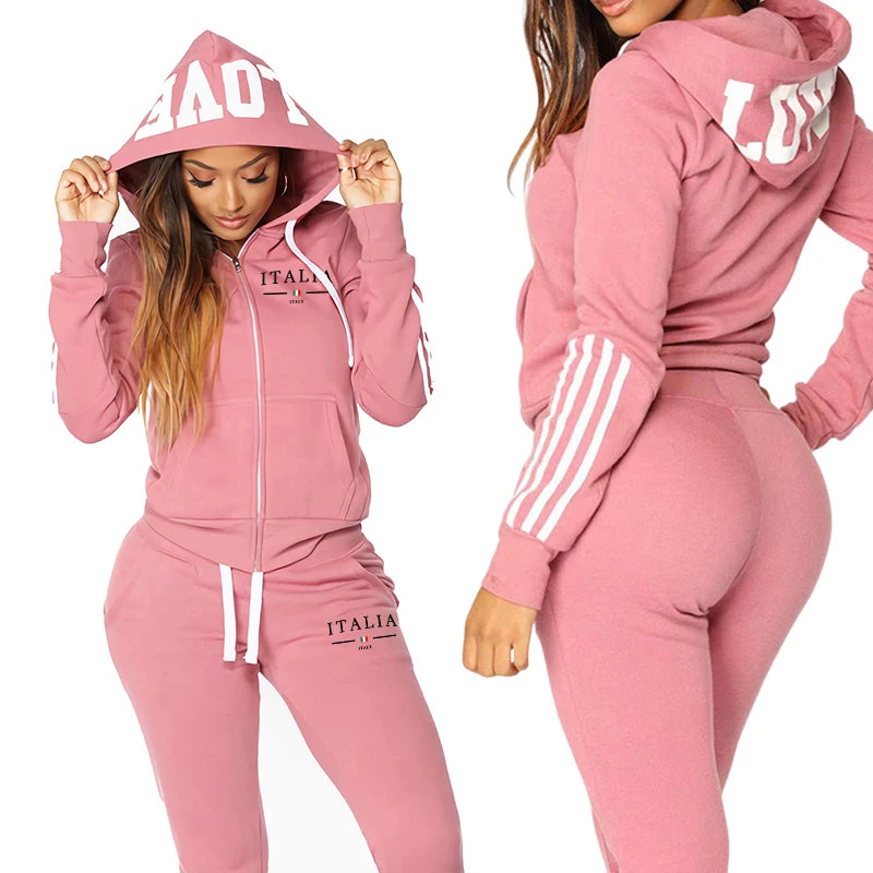 Italy Fashion Women's Tracksuit Zip-up Hoodies Slim Fit Trousers Sportswear Ladies All Season Casual Sports Sexy Jogging Outfits